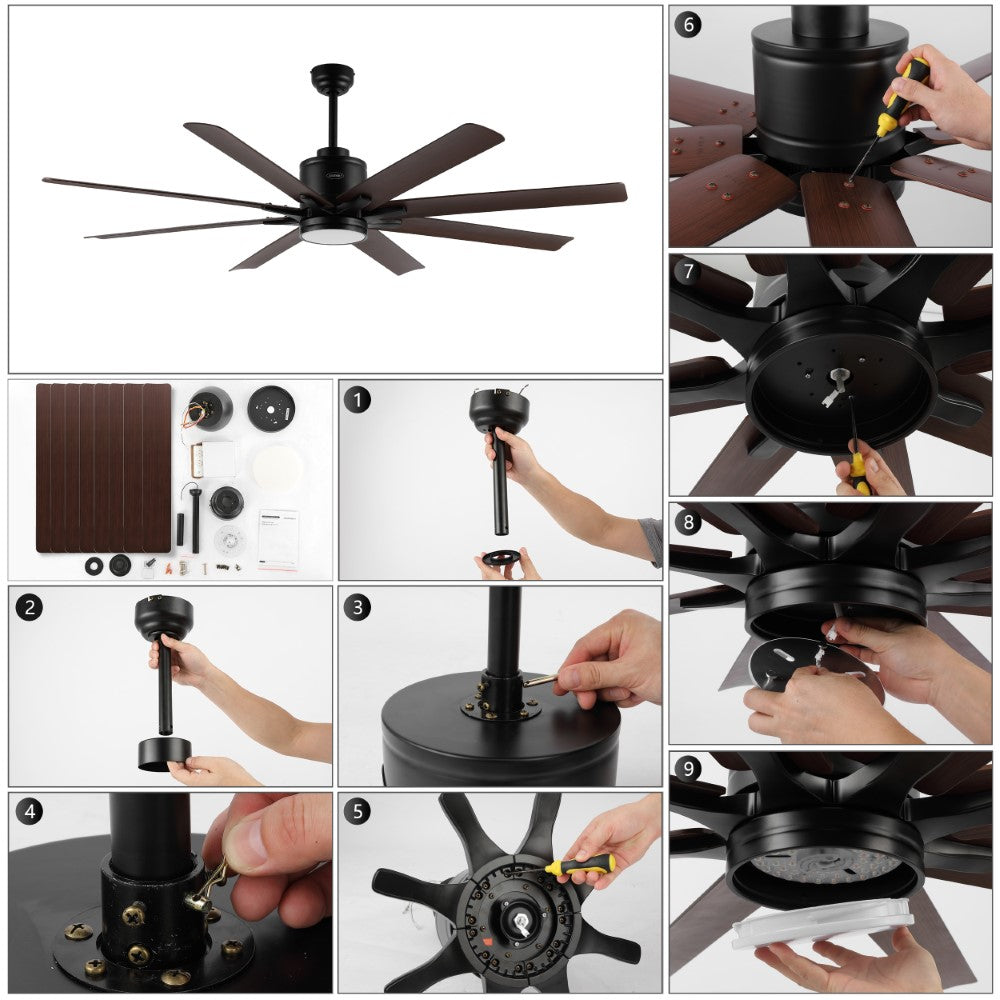 Harbor 66" Contemporary Industrial Iron/Plastic Mobile-App/Remote-Controlled 6-Speed Ceiling Fan with Integrated LED Light