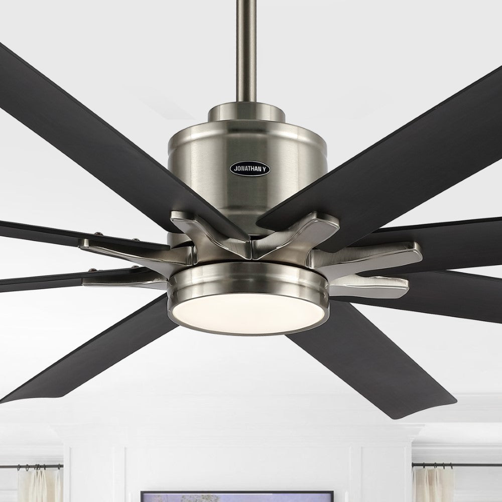 Harbor 66" Contemporary Industrial Iron/Plastic Mobile-App/Remote-Controlled 6-Speed Ceiling Fan with Integrated LED Light