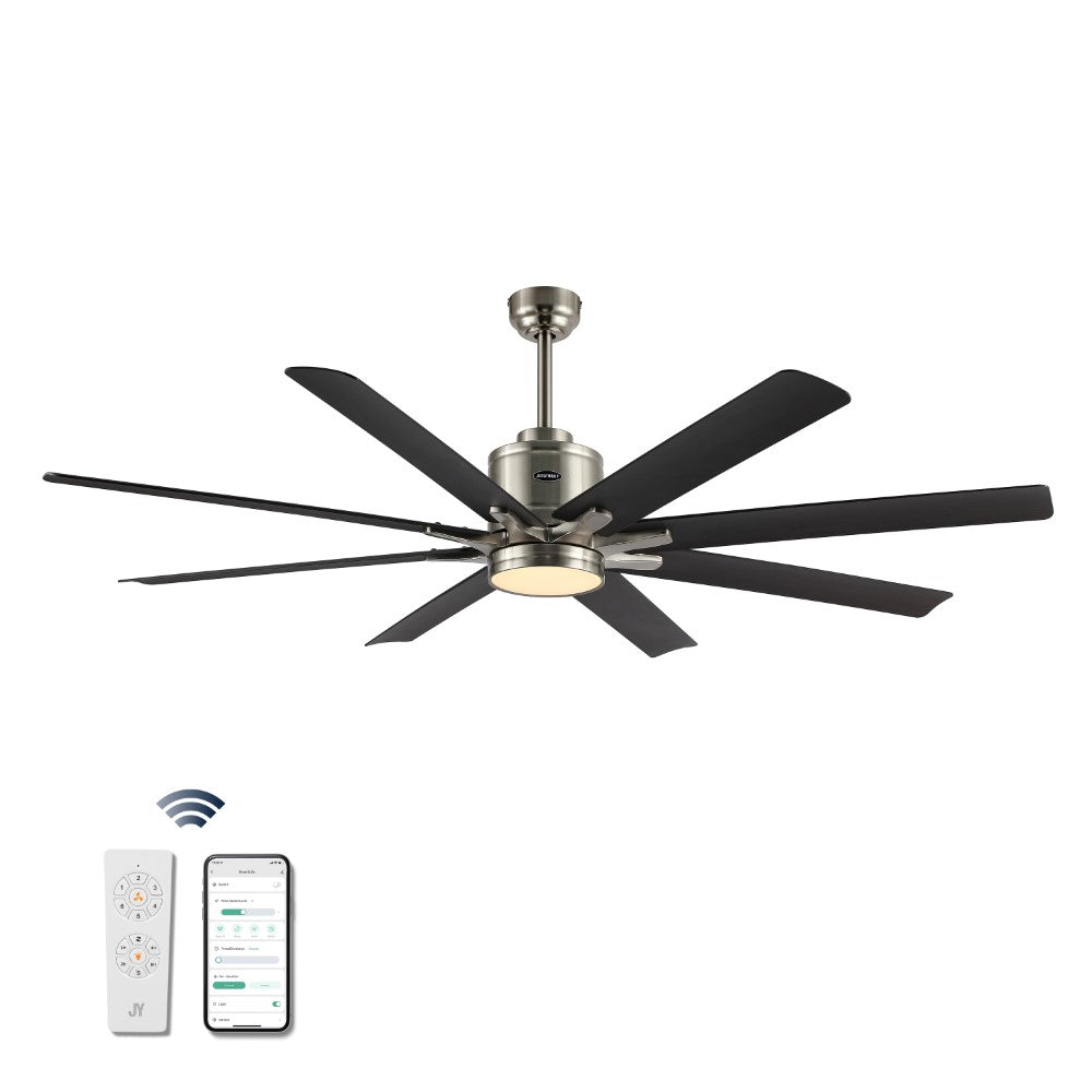 Harbor 66" Contemporary Industrial Iron/Plastic Mobile-App/Remote-Controlled 6-Speed Ceiling Fan with Integrated LED Light