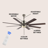 Harbor 66" Contemporary Industrial Iron/Plastic Mobile-App/Remote-Controlled 6-Speed Ceiling Fan with Integrated LED Light