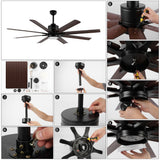 Harbor 66" Contemporary Industrial Iron/Plastic Mobile-App/Remote-Controlled 6-Speed Ceiling Fan with Integrated LED Light