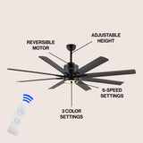 Harbor 66" Contemporary Industrial Iron/Plastic Mobile-App/Remote-Controlled 6-Speed Ceiling Fan with Integrated LED Light