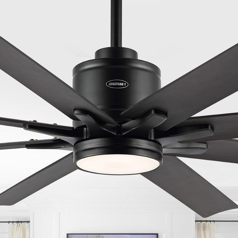 Harbor 66" Contemporary Industrial Iron/Plastic Mobile-App/Remote-Controlled 6-Speed Ceiling Fan with Integrated LED Light