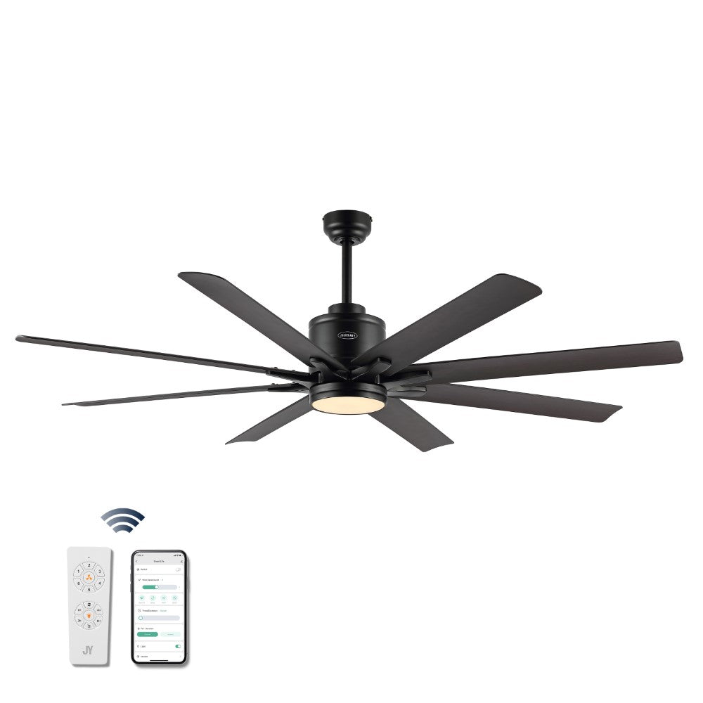 Harbor 66" Contemporary Industrial Iron/Plastic Mobile-App/Remote-Controlled 6-Speed Ceiling Fan with Integrated LED Light