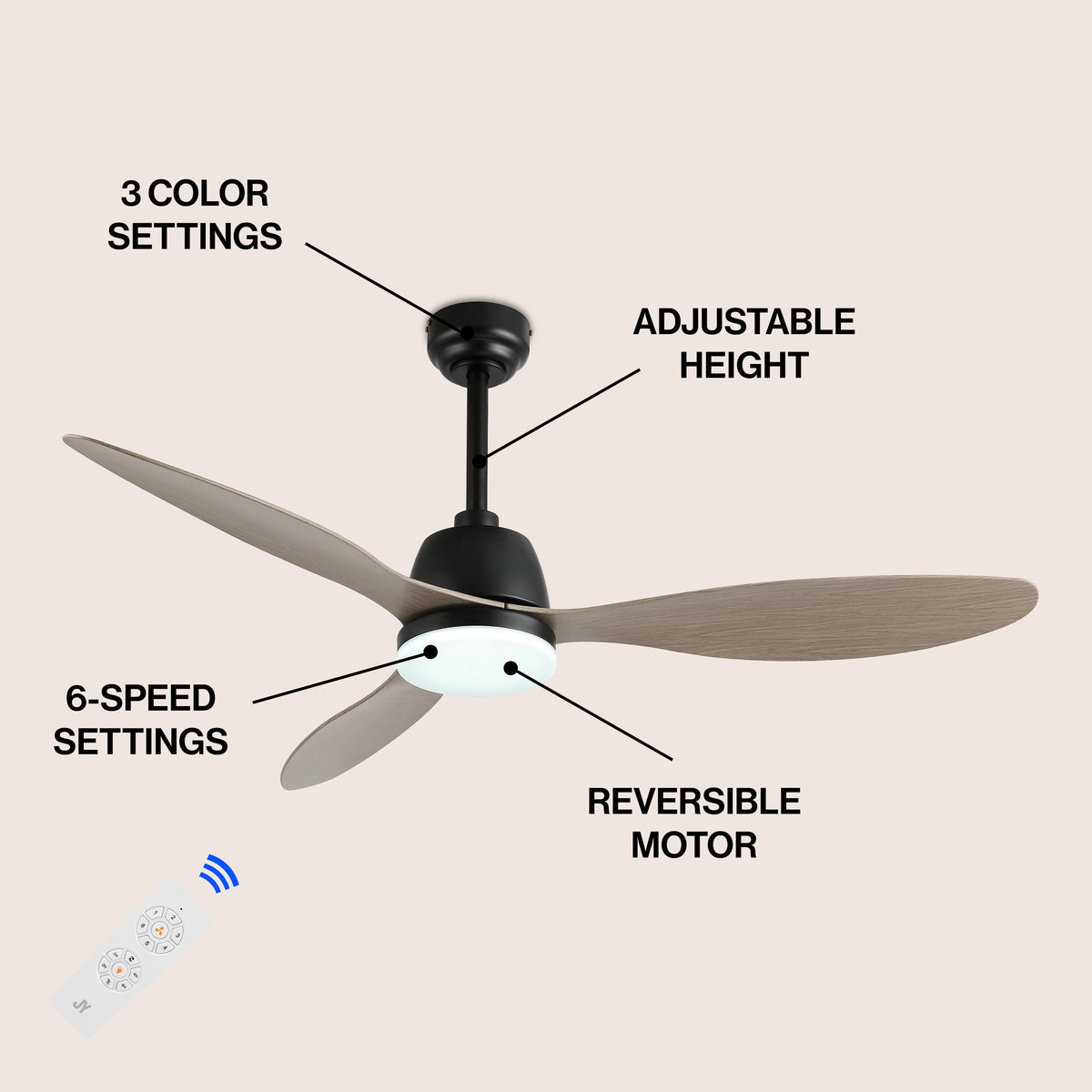 Dolly 52" Classic Industrial Iron/Plastic Mobile-App/Remote-Controlled 6-Speed Propeller Integrated LED Ceiling Fan