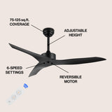 Roboto 50" Modern Minimalist Iron/Plastic Mobile-App/Remote-Controlled 6-Speed Razor Ceiling Fan