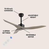 Roboto 50" Modern Minimalist Iron/Plastic Mobile-App/Remote-Controlled 6-Speed Razor Ceiling Fan