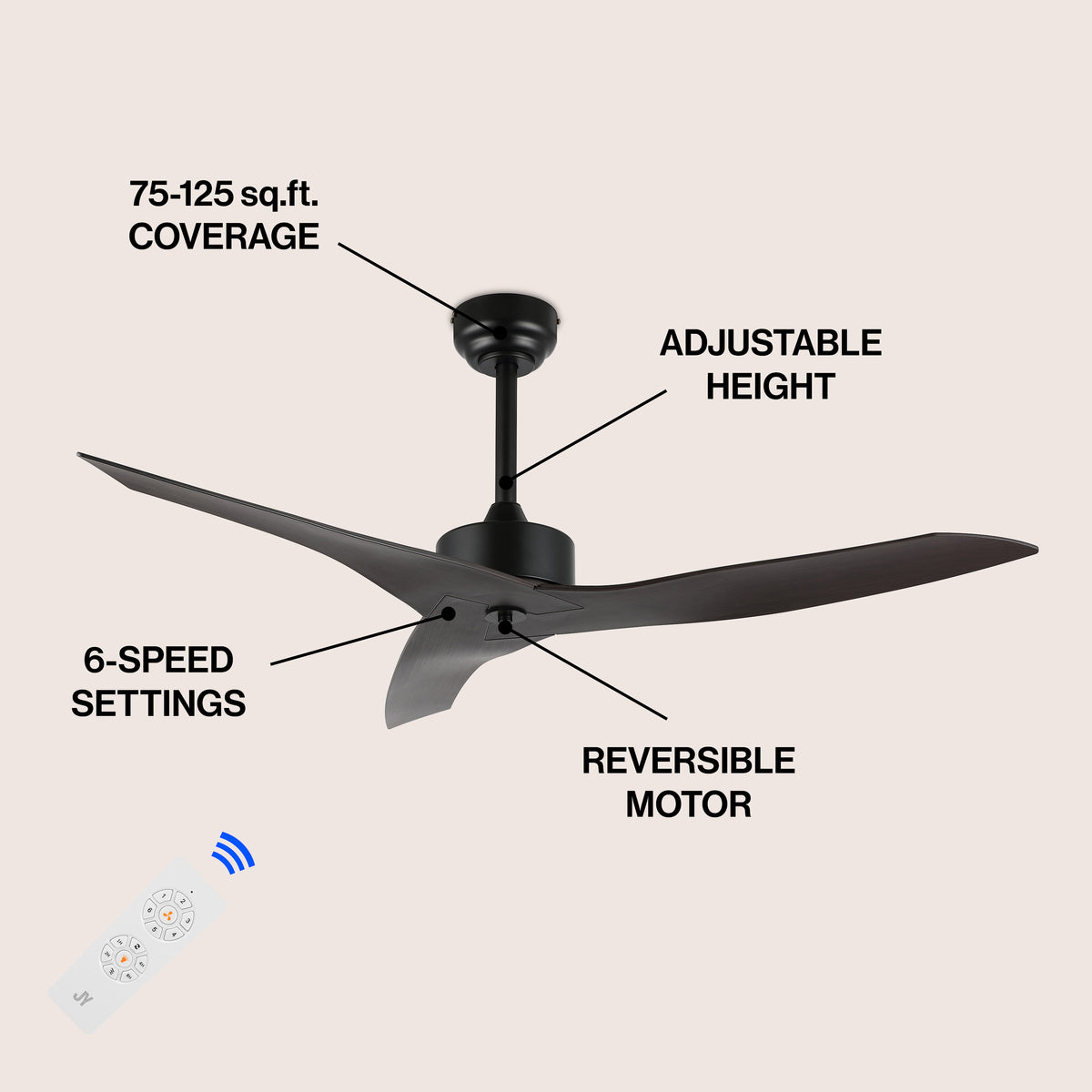 Roboto 50" Modern Minimalist Iron/Plastic Mobile-App/Remote-Controlled 6-Speed Razor Ceiling Fan