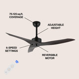 Roboto 50" Modern Minimalist Iron/Plastic Mobile-App/Remote-Controlled 6-Speed Razor Ceiling Fan