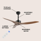 Roboto 50" Modern Minimalist Iron/Plastic Mobile-App/Remote-Controlled 6-Speed Razor Ceiling Fan