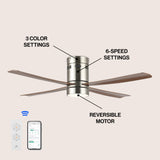 Pauly 52" Contemporary Minimalist Iron/Acrylic Mobile-App/Remote-Controlled 6-Speed Integrated LED Ceiling Fan