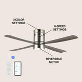 Pauly 52" Contemporary Minimalist Iron/Acrylic Mobile-App/Remote-Controlled 6-Speed Integrated LED Ceiling Fan