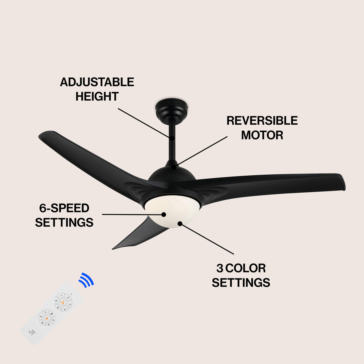 Marissa 52" Contemporary Industrial Iron/Plastic Mobile-App/Remote-Controlled 6-Speed Propeller Integrated LED Ceiling Fan