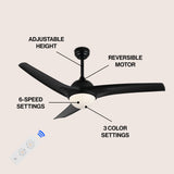 Marissa 52" Contemporary Industrial Iron/Plastic Mobile-App/Remote-Controlled 6-Speed Propeller Integrated LED Ceiling Fan