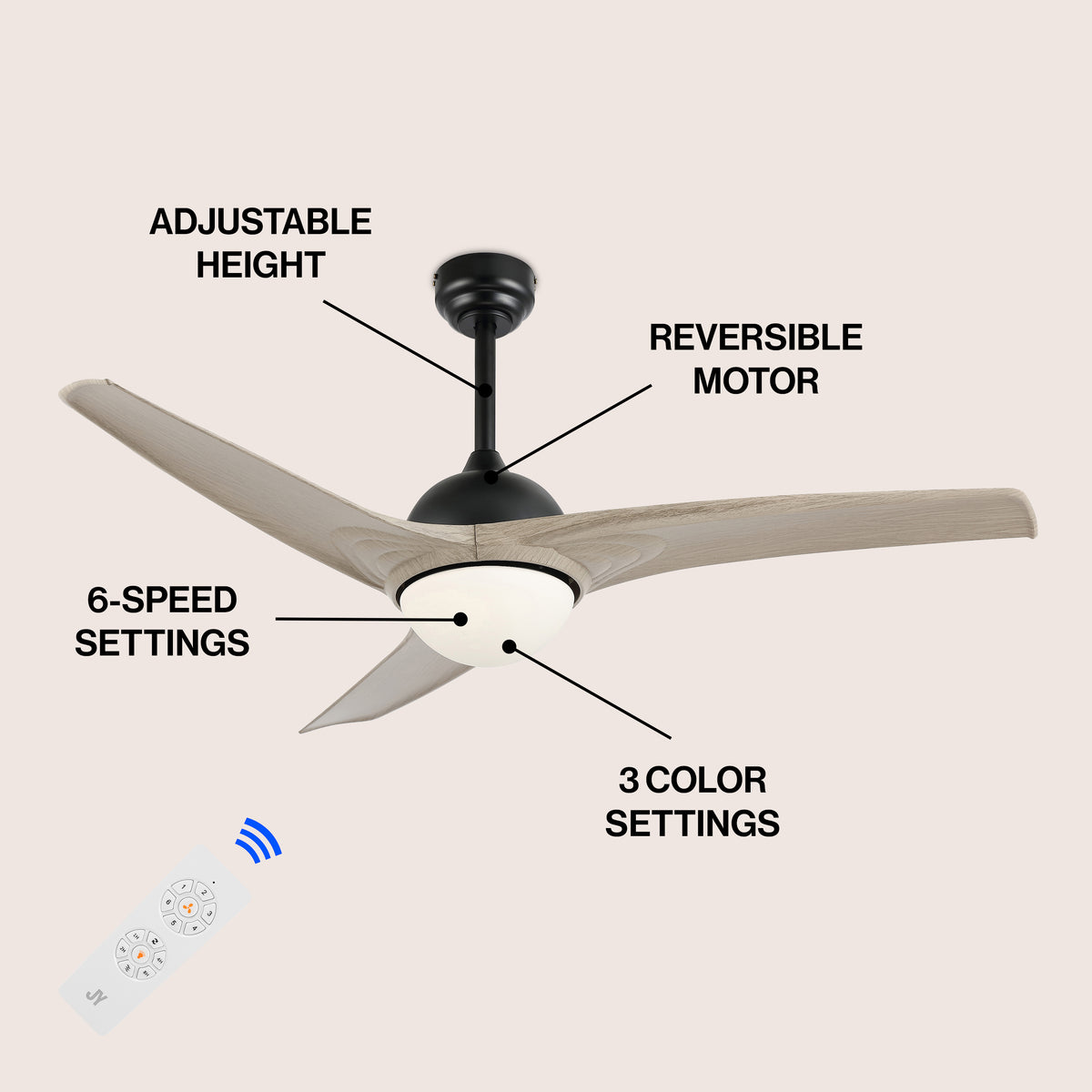 Marissa 52" Contemporary Industrial Iron/Plastic Mobile-App/Remote-Controlled 6-Speed Propeller Integrated LED Ceiling Fan