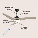 Marissa 52" Contemporary Industrial Iron/Plastic Mobile-App/Remote-Controlled 6-Speed Propeller Integrated LED Ceiling Fan