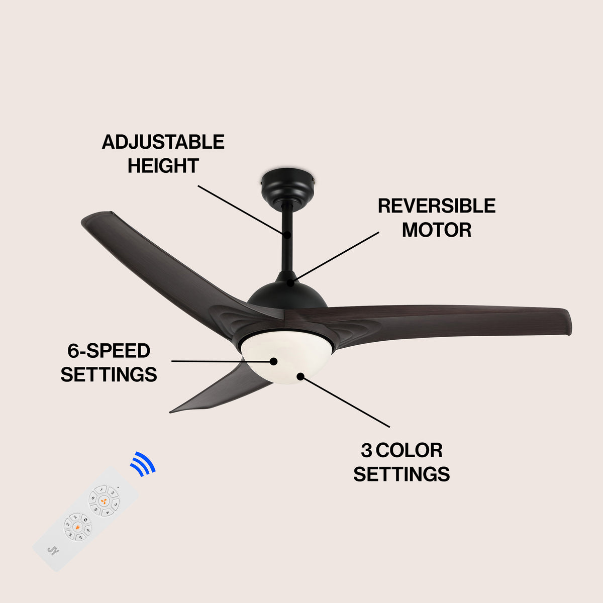 Marissa 52" Contemporary Industrial Iron/Plastic Mobile-App/Remote-Controlled 6-Speed Propeller Integrated LED Ceiling Fan