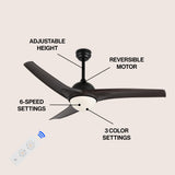 Marissa 52" Contemporary Industrial Iron/Plastic Mobile-App/Remote-Controlled 6-Speed Propeller Integrated LED Ceiling Fan