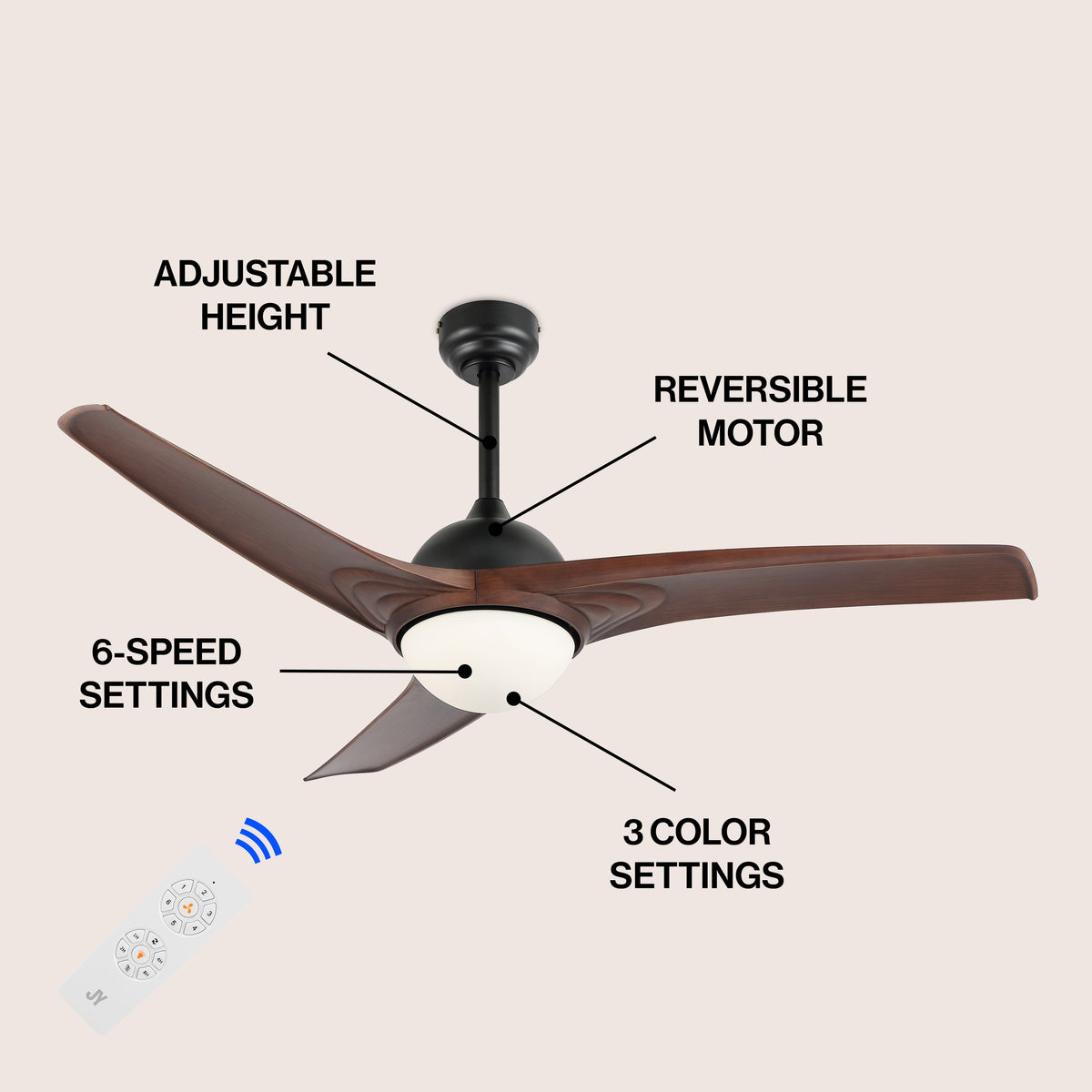 Marissa 52" Contemporary Industrial Iron/Plastic Mobile-App/Remote-Controlled 6-Speed Propeller Integrated LED Ceiling Fan