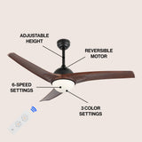 Marissa 52" Contemporary Industrial Iron/Plastic Mobile-App/Remote-Controlled 6-Speed Propeller Integrated LED Ceiling Fan