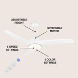 Marissa 52" Contemporary Industrial Iron/Plastic Mobile-App/Remote-Controlled 6-Speed Propeller Integrated LED Ceiling Fan