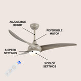 Terra 52" Coastal Vintage Iron/Plastic Mobile-App/Remote-Controlled 6-Speed Retro Swirl Integrated LED Ceiling Fan