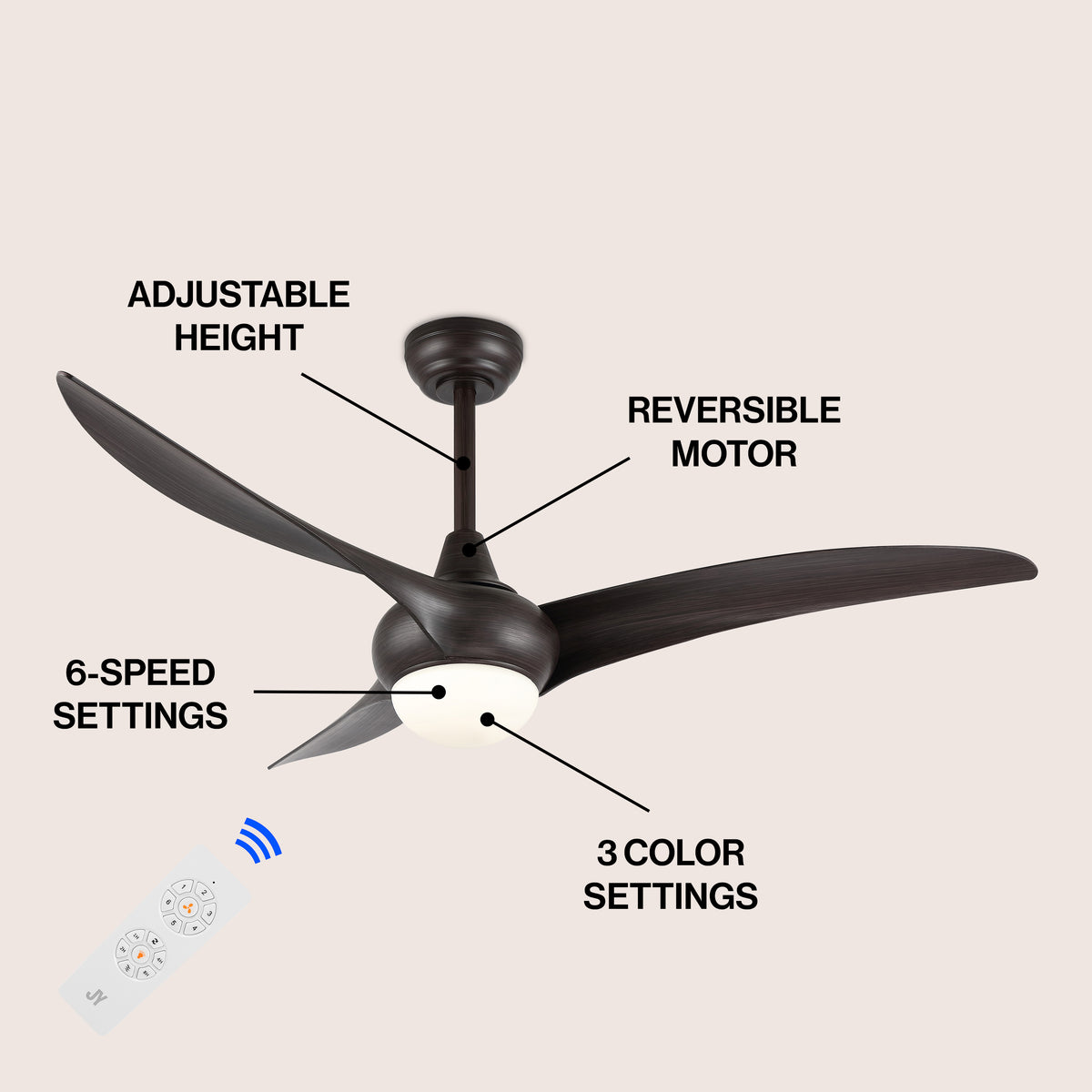 Terra 52" Coastal Vintage Iron/Plastic Mobile-App/Remote-Controlled 6-Speed Retro Swirl Integrated LED Ceiling Fan