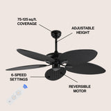 Thompson 52" Bohemian Industrial Iron/Plastic Mobile-App/Remote-Controlled 6-Speed Palm Blade Ceiling Fan
