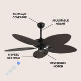 Thompson 52" Bohemian Industrial Iron/Plastic Mobile-App/Remote-Controlled 6-Speed Palm Blade Ceiling Fan