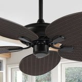 Thompson 52" Bohemian Industrial Iron/Plastic Mobile-App/Remote-Controlled 6-Speed Palm Blade Ceiling Fan