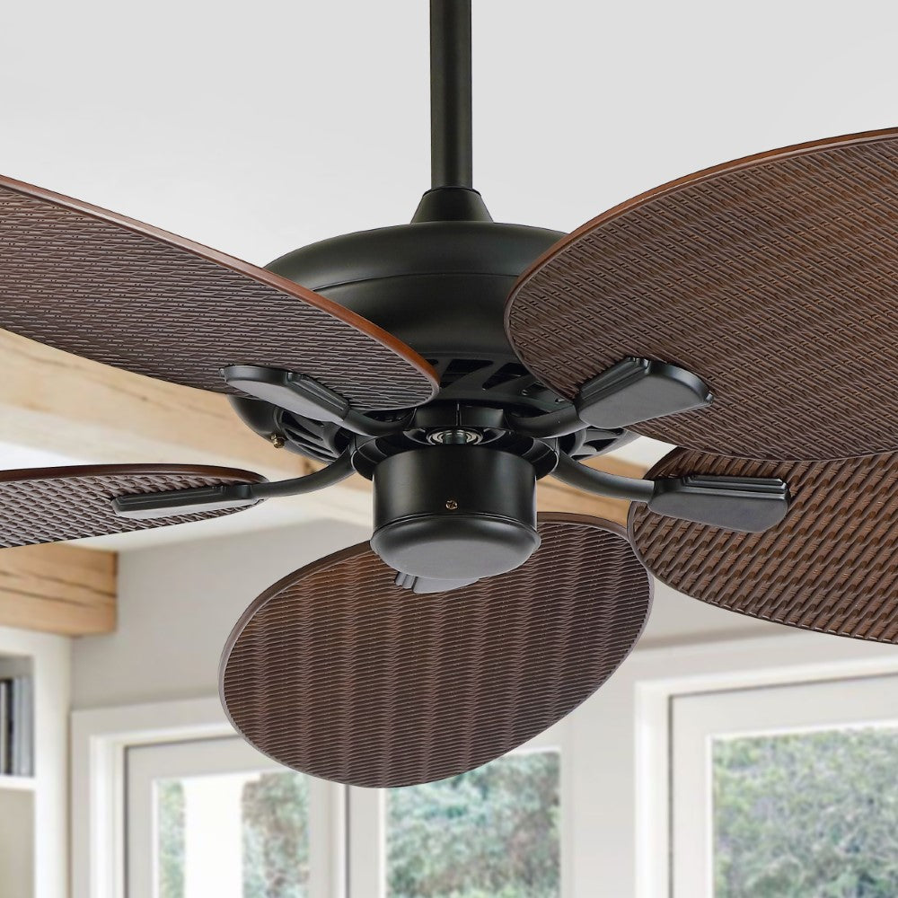 Thompson 52" Bohemian Industrial Iron/Plastic Mobile-App/Remote-Controlled 6-Speed Palm Blade Ceiling Fan