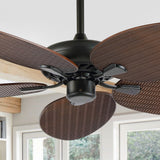 Thompson 52" Bohemian Industrial Iron/Plastic Mobile-App/Remote-Controlled 6-Speed Palm Blade Ceiling Fan
