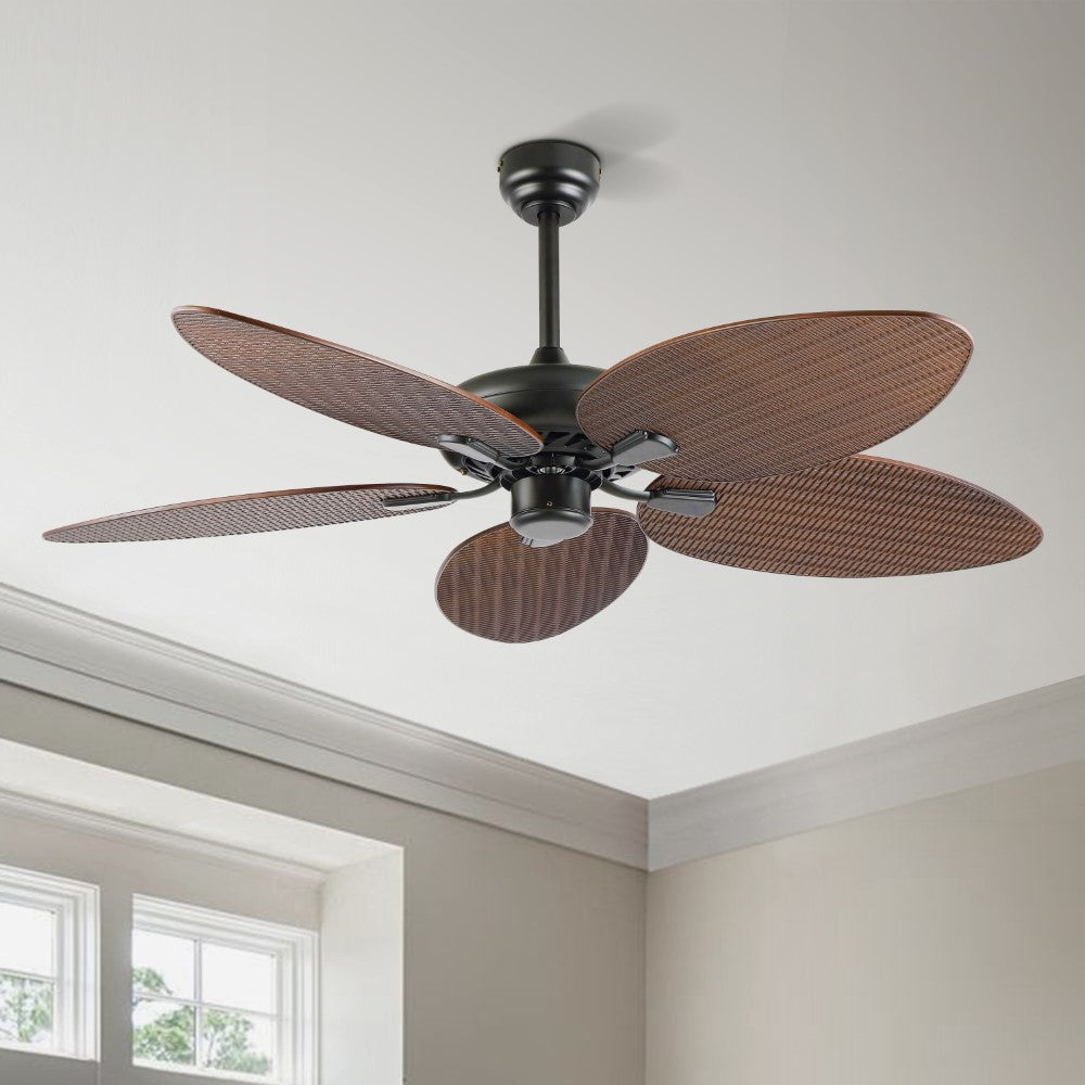 Thompson 52" Bohemian Industrial Iron/Plastic Mobile-App/Remote-Controlled 6-Speed Palm Blade Ceiling Fan