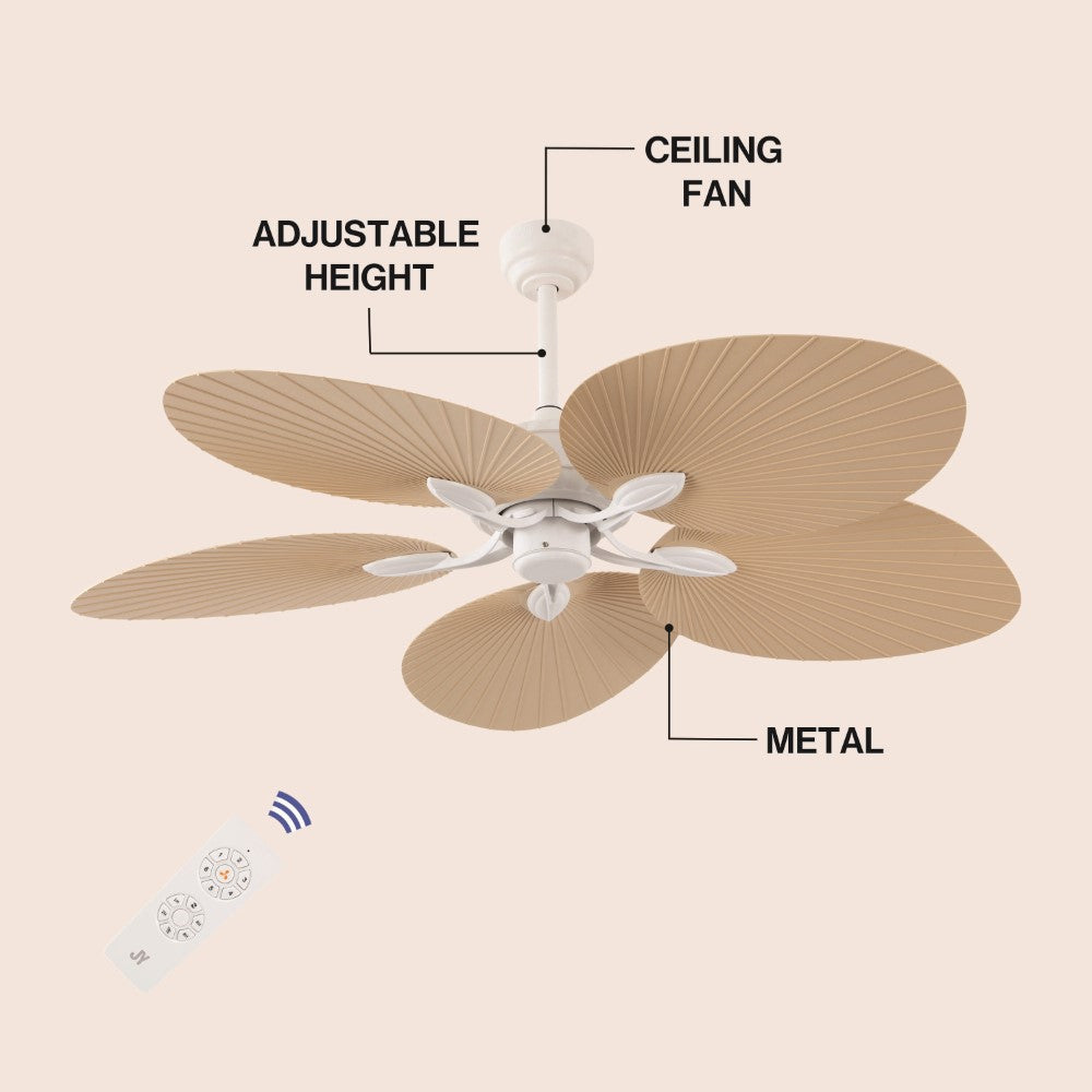 Thompson 52" Bohemian Industrial Iron/Plastic Mobile-App/Remote-Controlled 6-Speed Palm Blade Ceiling Fan