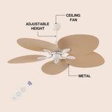 Thompson 52" Bohemian Industrial Iron/Plastic Mobile-App/Remote-Controlled 6-Speed Palm Blade Ceiling Fan