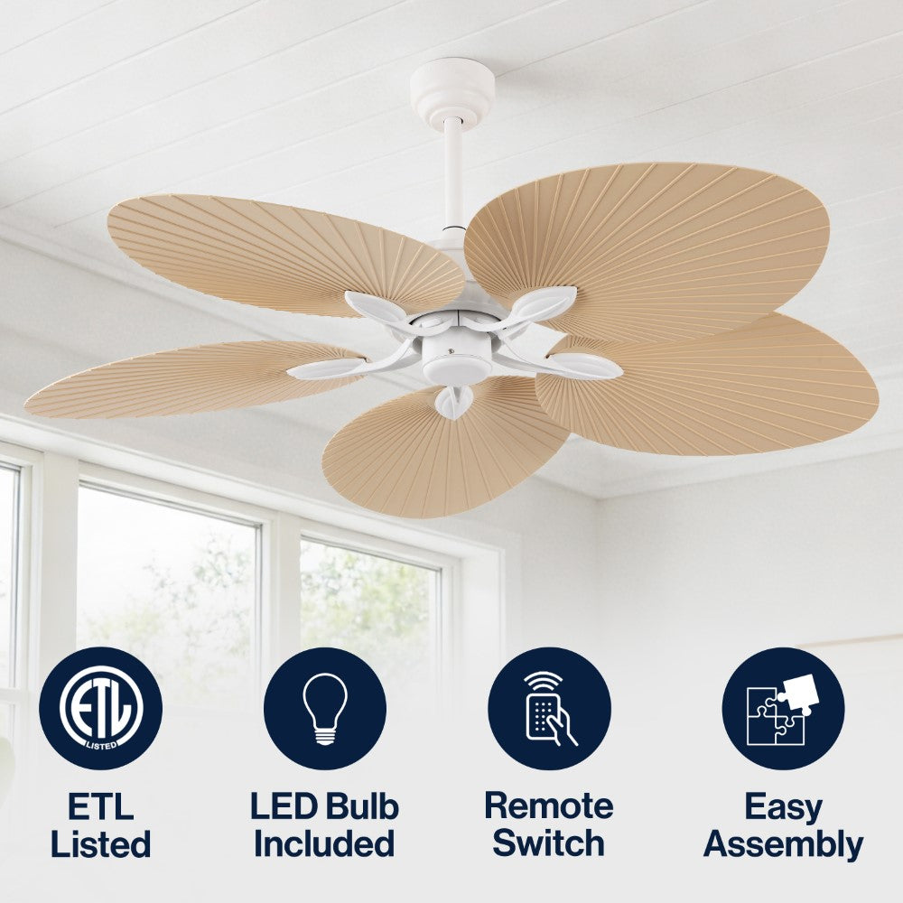 Thompson 52" Bohemian Industrial Iron/Plastic Mobile-App/Remote-Controlled 6-Speed Palm Blade Ceiling Fan
