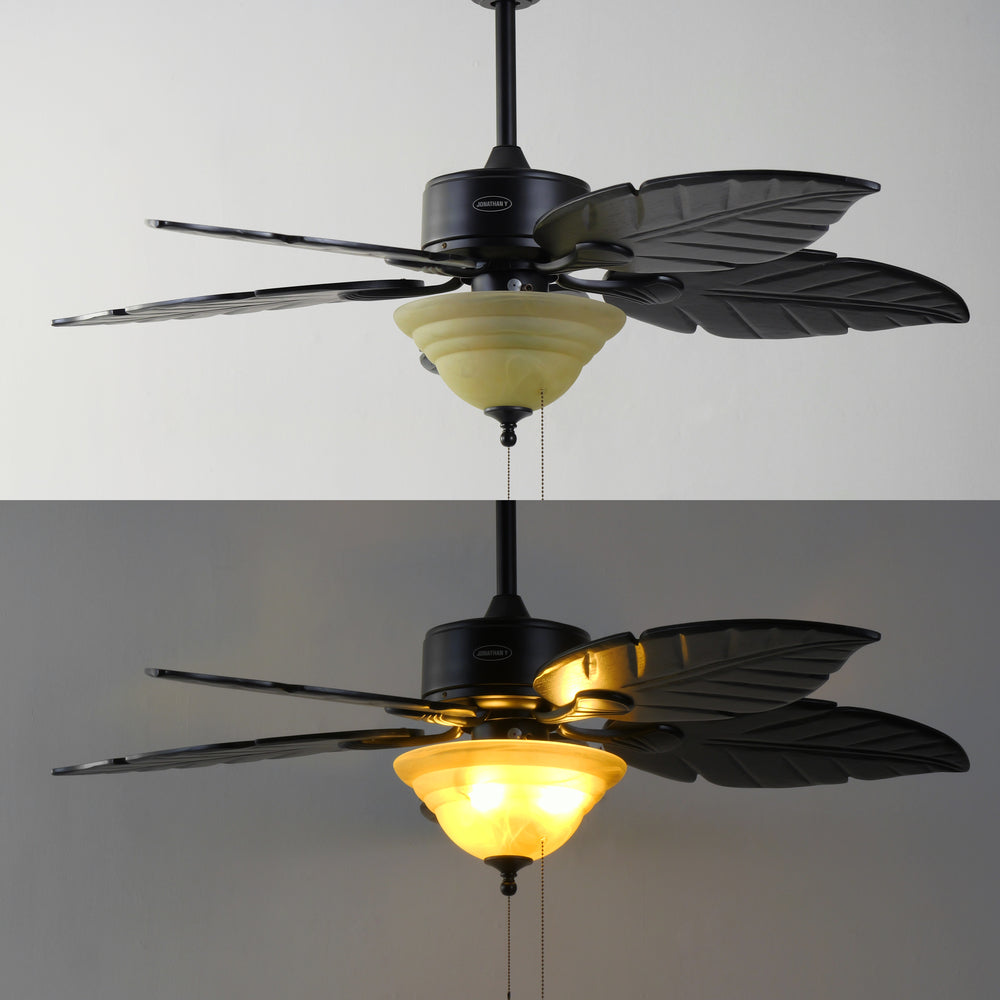 Quincy 52" Coastal Bohemian Iron/Wood Palm Leaf LED Ceiling Fan with Pull Chain