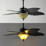 Quincy 52" Coastal Bohemian Iron/Wood Palm Leaf LED Ceiling Fan with Pull Chain