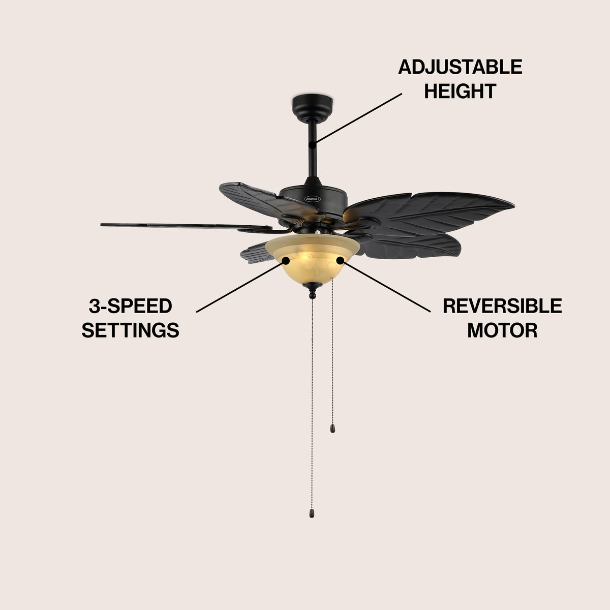 Quincy 52" Coastal Bohemian Iron/Wood Palm Leaf LED Ceiling Fan with Pull Chain