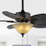 Quincy 52" Coastal Bohemian Iron/Wood Palm Leaf LED Ceiling Fan with Pull Chain