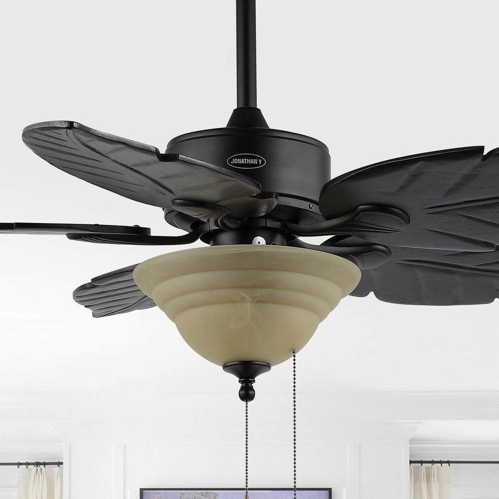Quincy 52" Coastal Bohemian Iron/Wood Palm Leaf LED Ceiling Fan with Pull Chain