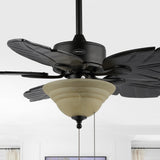 Quincy 52" Coastal Bohemian Iron/Wood Palm Leaf LED Ceiling Fan with Pull Chain
