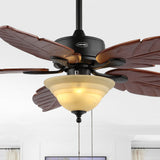 Quincy 52" Coastal Bohemian Iron/Wood Palm Leaf LED Ceiling Fan with Pull Chain