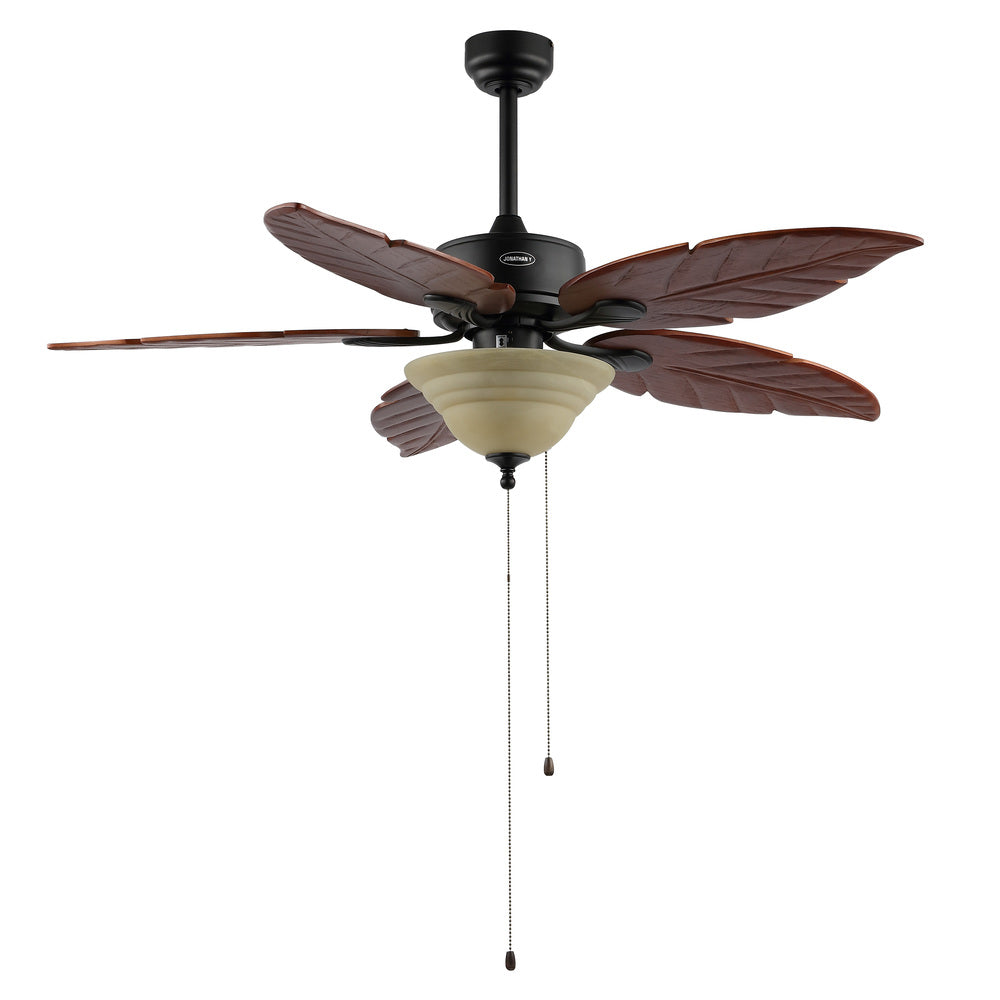 Quincy 52" Coastal Bohemian Iron/Wood Palm Leaf LED Ceiling Fan with Pull Chain