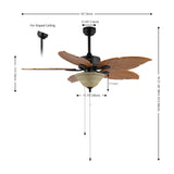 Quincy 52" Coastal Bohemian Iron/Wood Palm Leaf LED Ceiling Fan with Pull Chain