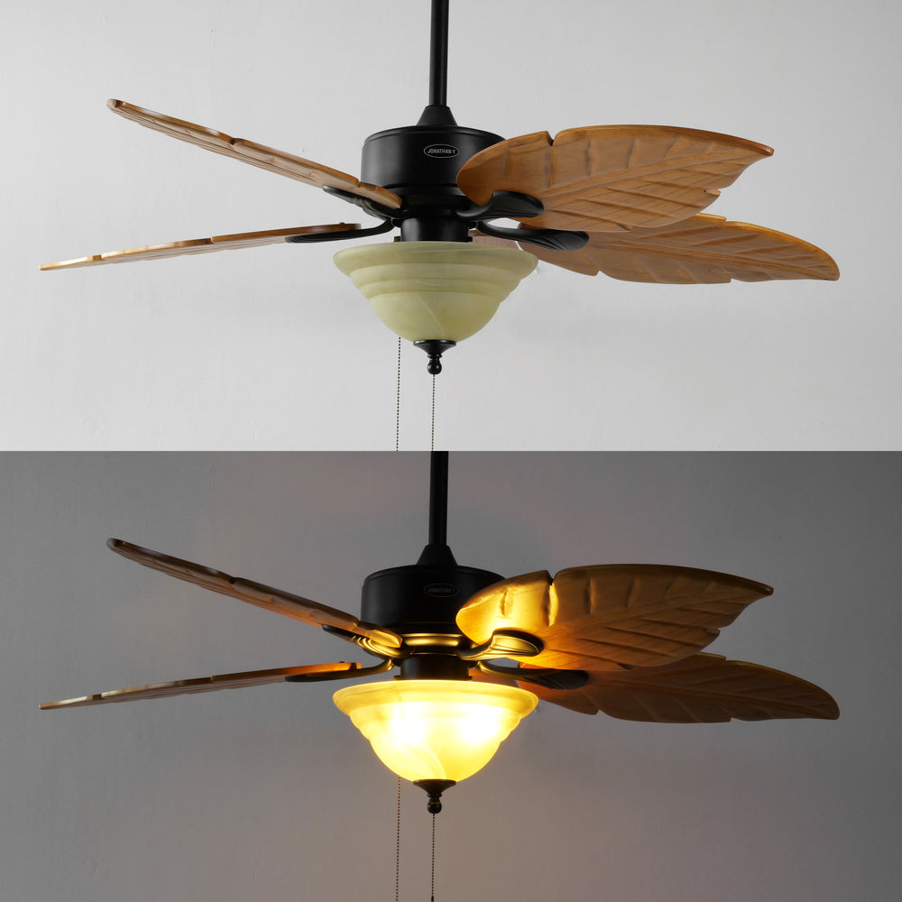 Quincy 52" Coastal Bohemian Iron/Wood Palm Leaf LED Ceiling Fan with Pull Chain