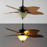 Quincy 52" Coastal Bohemian Iron/Wood Palm Leaf LED Ceiling Fan with Pull Chain