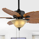 Quincy 52" Coastal Bohemian Iron/Wood Palm Leaf LED Ceiling Fan with Pull Chain