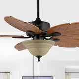 Quincy 52" Coastal Bohemian Iron/Wood Palm Leaf LED Ceiling Fan with Pull Chain