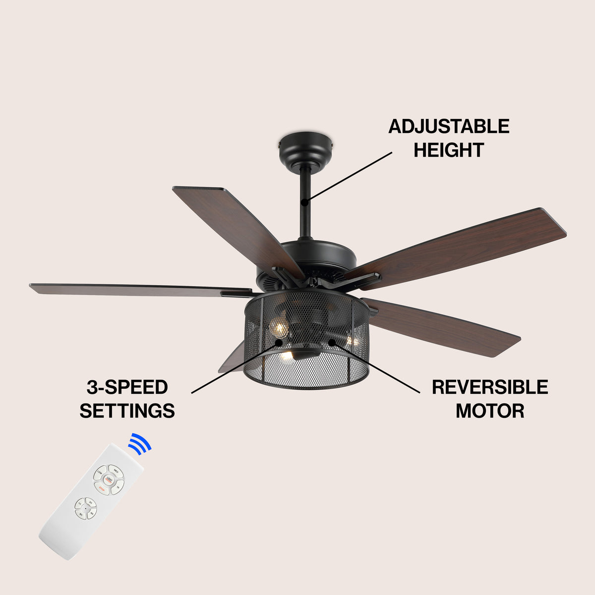 Sofia 52"  Farmhouse Industrial Iron/Wood Mobile-App/Remote-Controlled LED Ceiling Fan